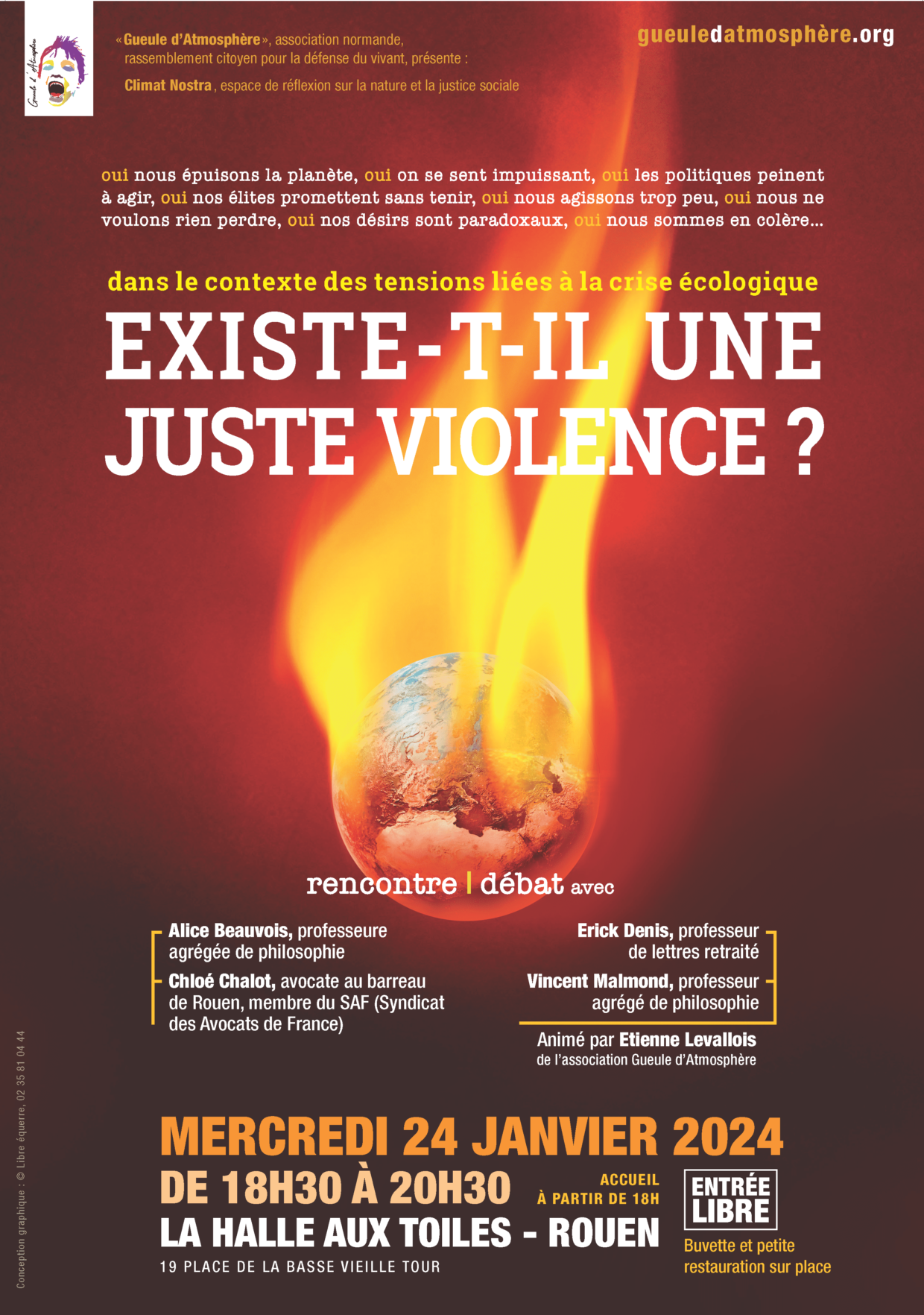 ENCE ? Débat Philosophique sur la Violence dans les Luttes Écologiques : Climat Nostra lance le Dialogue à la Halle aux toiles de Rouen à 18h30